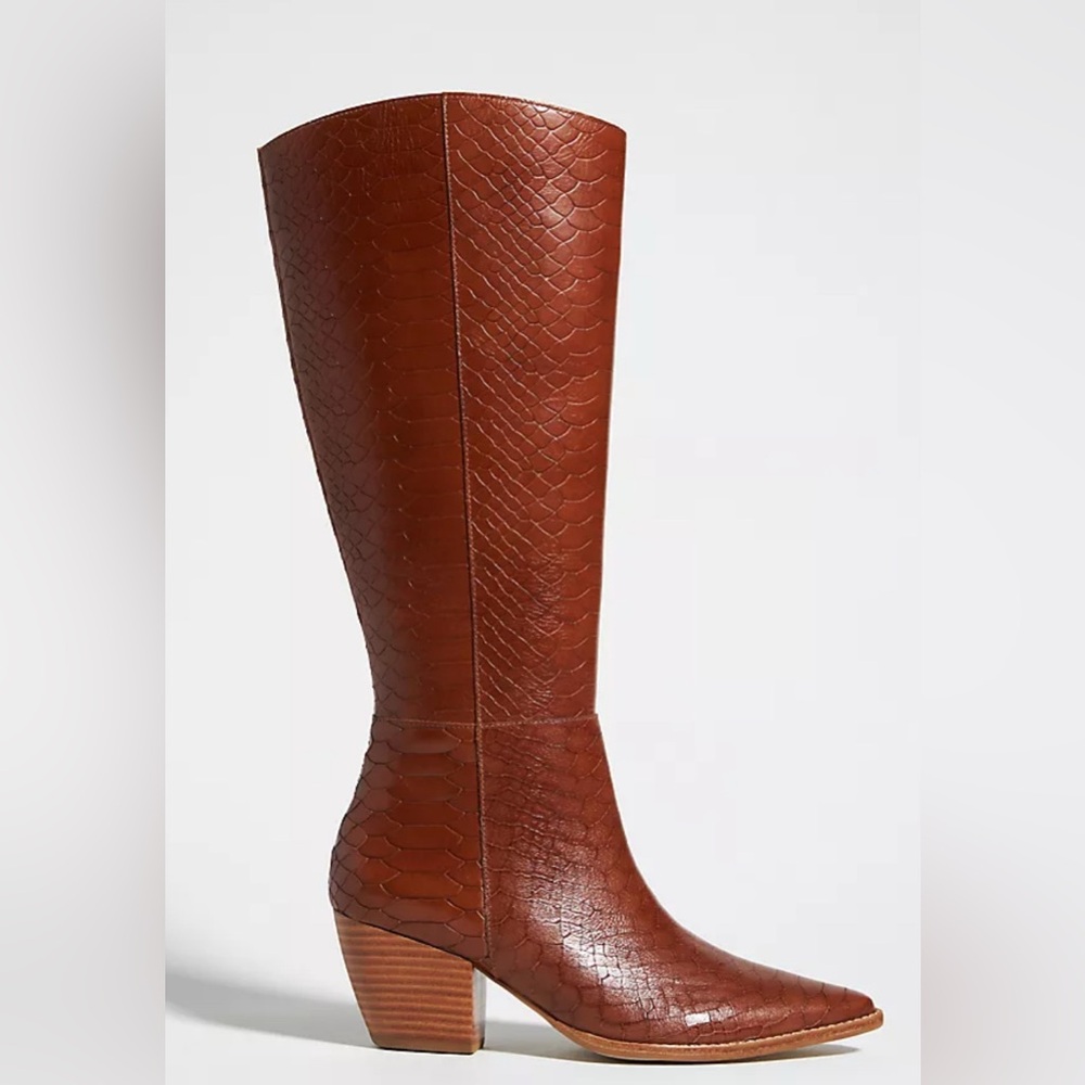 Brown Textured Knee-High Boots